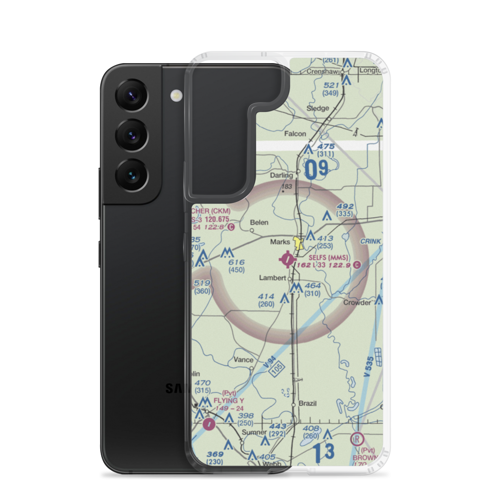 Selfs Airport (MMS) VFR Sectional Samsung Case Samsung Galaxy S22 model shown