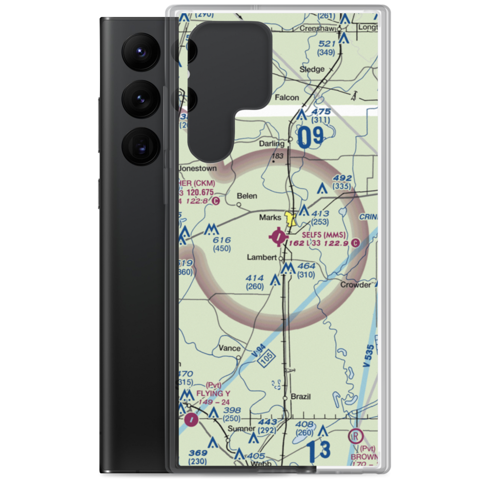 Selfs Airport (MMS) VFR Sectional Samsung Case Samsung Galaxy S22 Ultra model shown