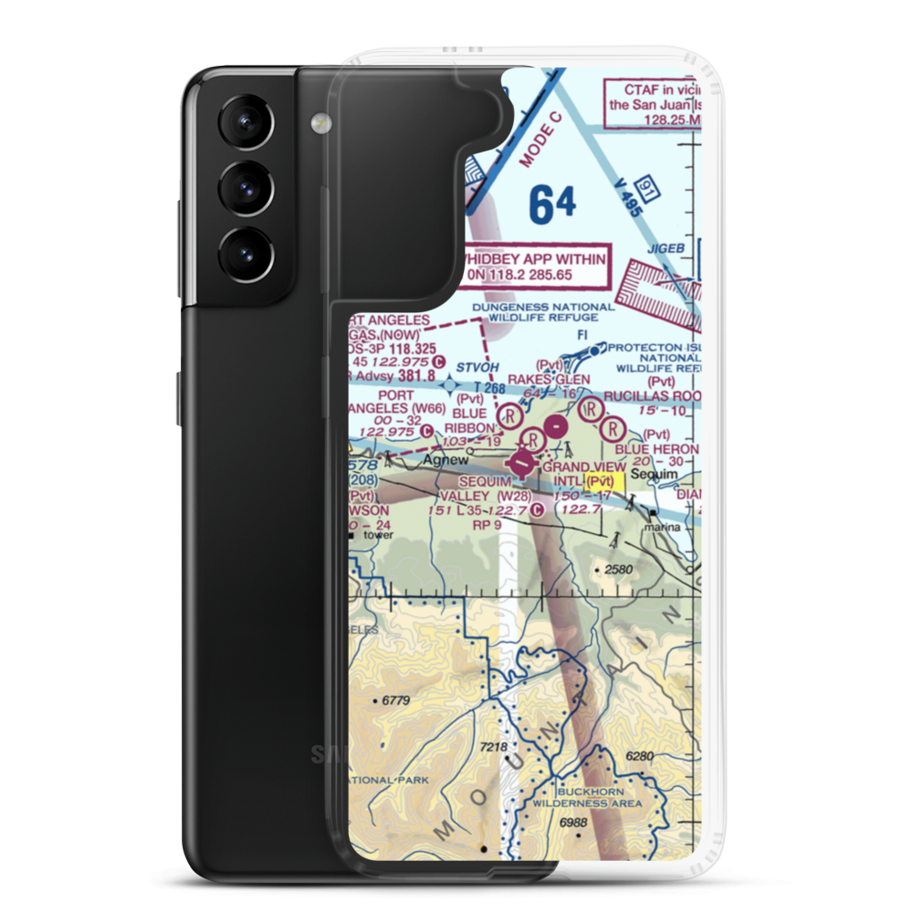 Sequim Valley Airport (W28) VFR Sectional Samsung Case Samsung Galaxy S21 Plus model shown