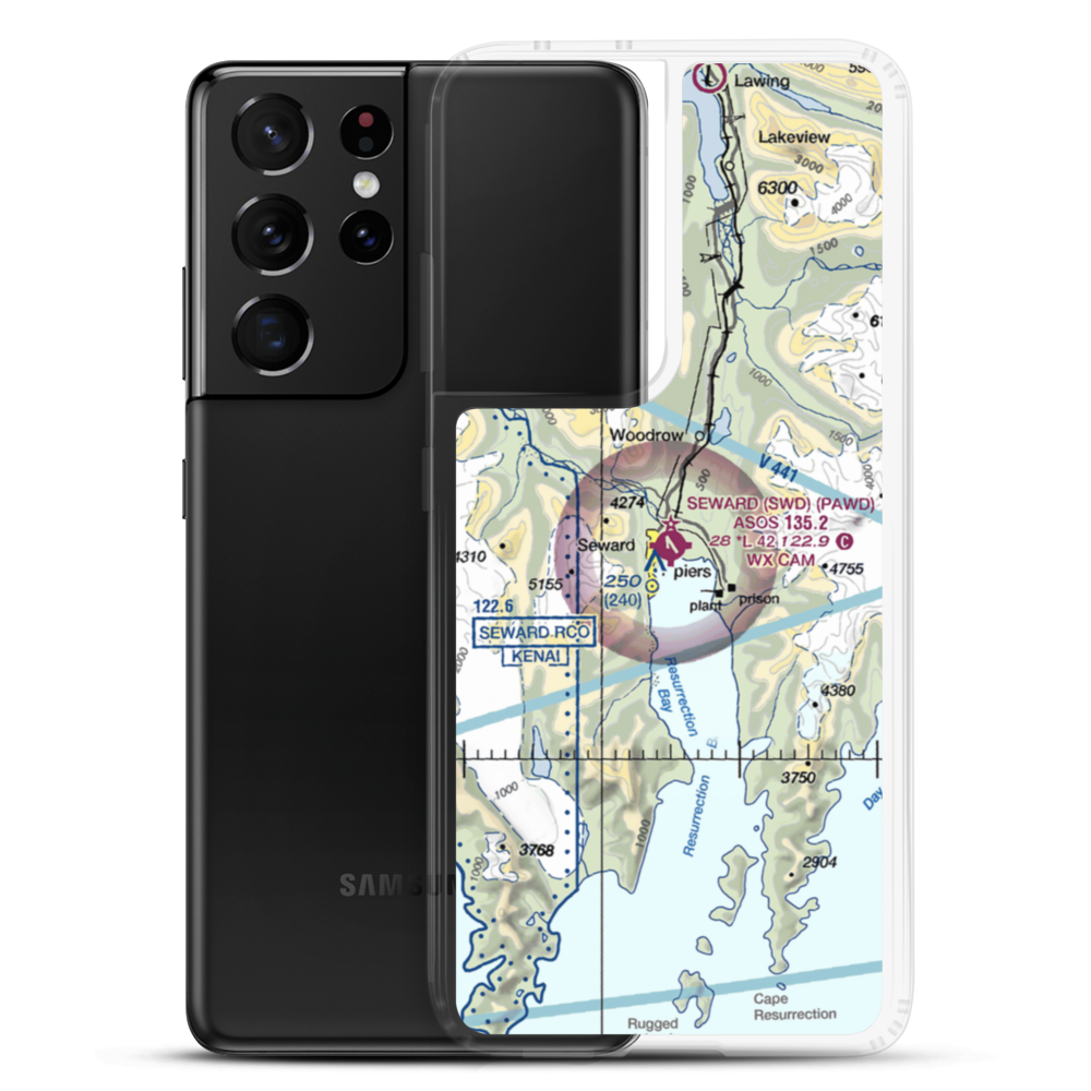 Seward Airport (SWD) VFR Sectional Samsung Case Samsung Galaxy S21 Ultra model shown
