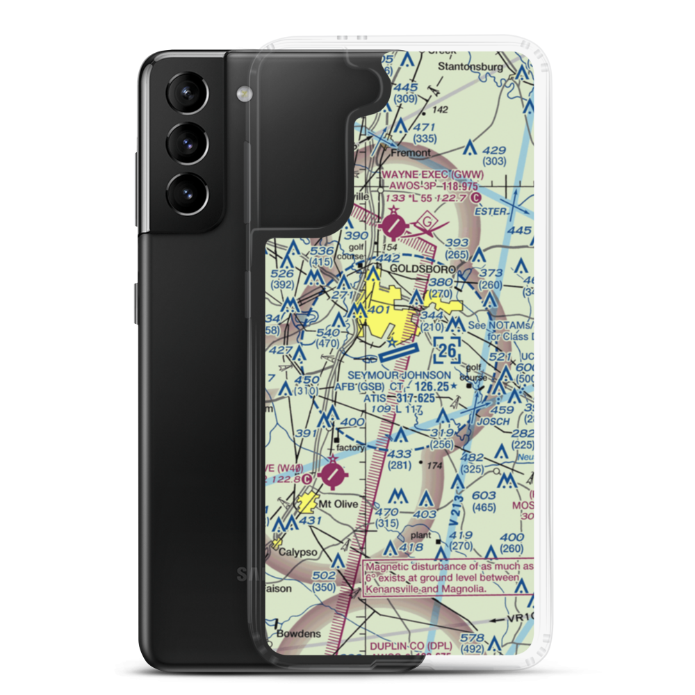 Seymour Johnson Air Force Base (GSB) VFR Sectional Samsung Case Samsung Galaxy S21 Plus model shown