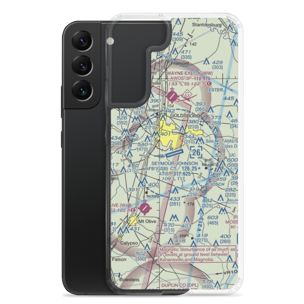 Seymour Johnson Air Force Base (GSB) VFR Sectional Samsung Case Samsung Galaxy S22 Plus model shown