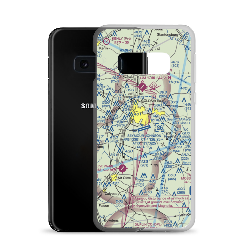 Seymour Johnson Air Force Base (GSB) VFR Sectional Samsung Case Samsung Galaxy S10e model shown