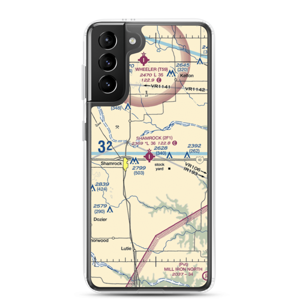 Shamrock Municipal Airport (2F1) VFR Sectional Samsung Case Samsung Galaxy S21 Plus model shown