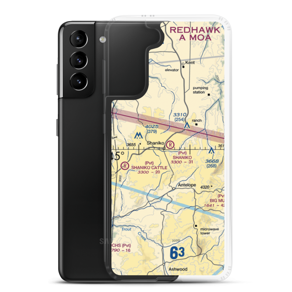 Shaniko Ranch Airport (9OR1) VFR Sectional Samsung Case Samsung Galaxy S21 Plus model shown