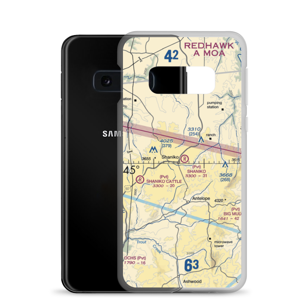 Shaniko Ranch Airport (9OR1) VFR Sectional Samsung Case Samsung Galaxy S10e model shown