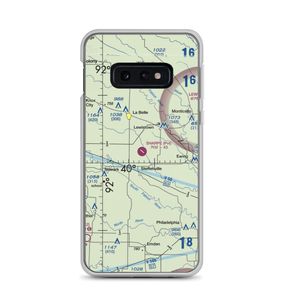 Sharpe Farms Airport (MO09) VFR Sectional Samsung Case Samsung Galaxy S10e model shown
