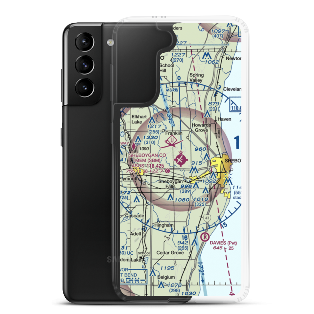 Sheboygan County Memorial Airport (SBM) VFR Sectional Samsung Case Samsung Galaxy S21 Plus model shown