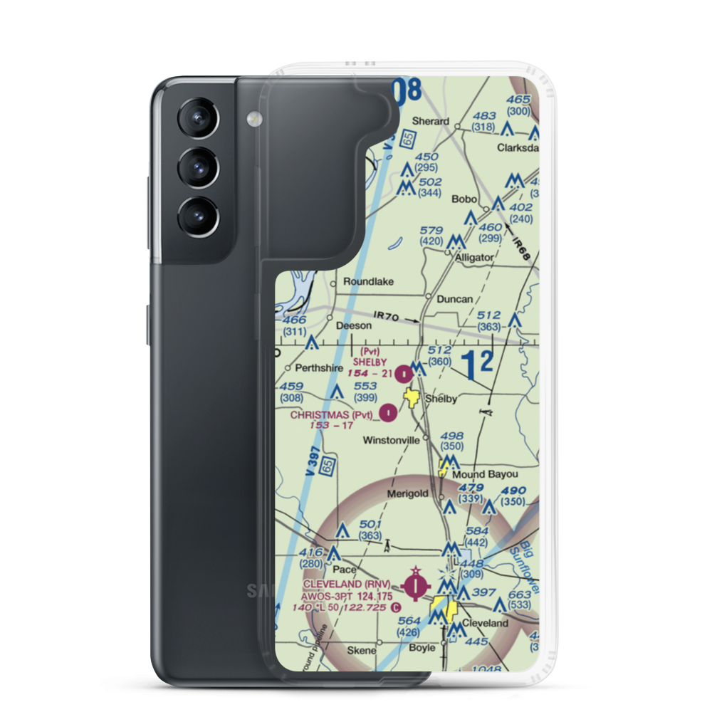 Shelby Air Service Airport (93MS) VFR Sectional Samsung Case Samsung Galaxy S21 model shown