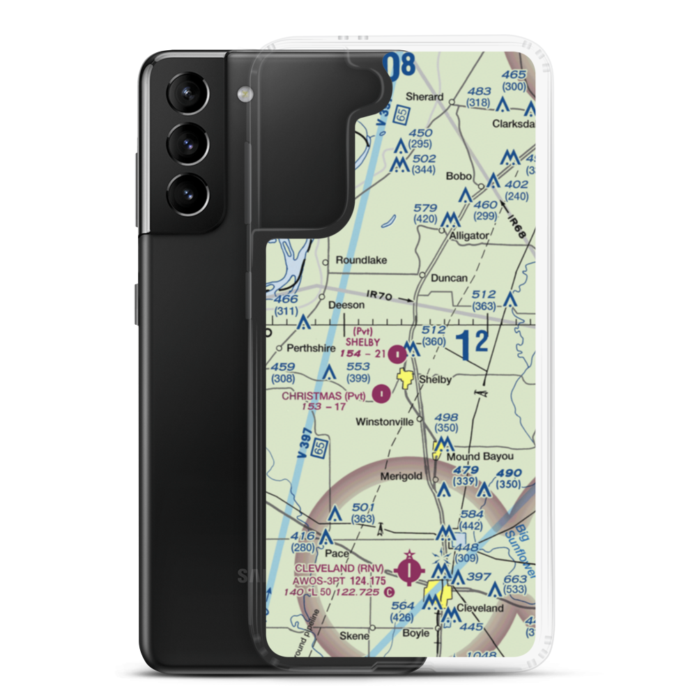 Shelby Air Service Airport (93MS) VFR Sectional Samsung Case Samsung Galaxy S21 Plus model shown