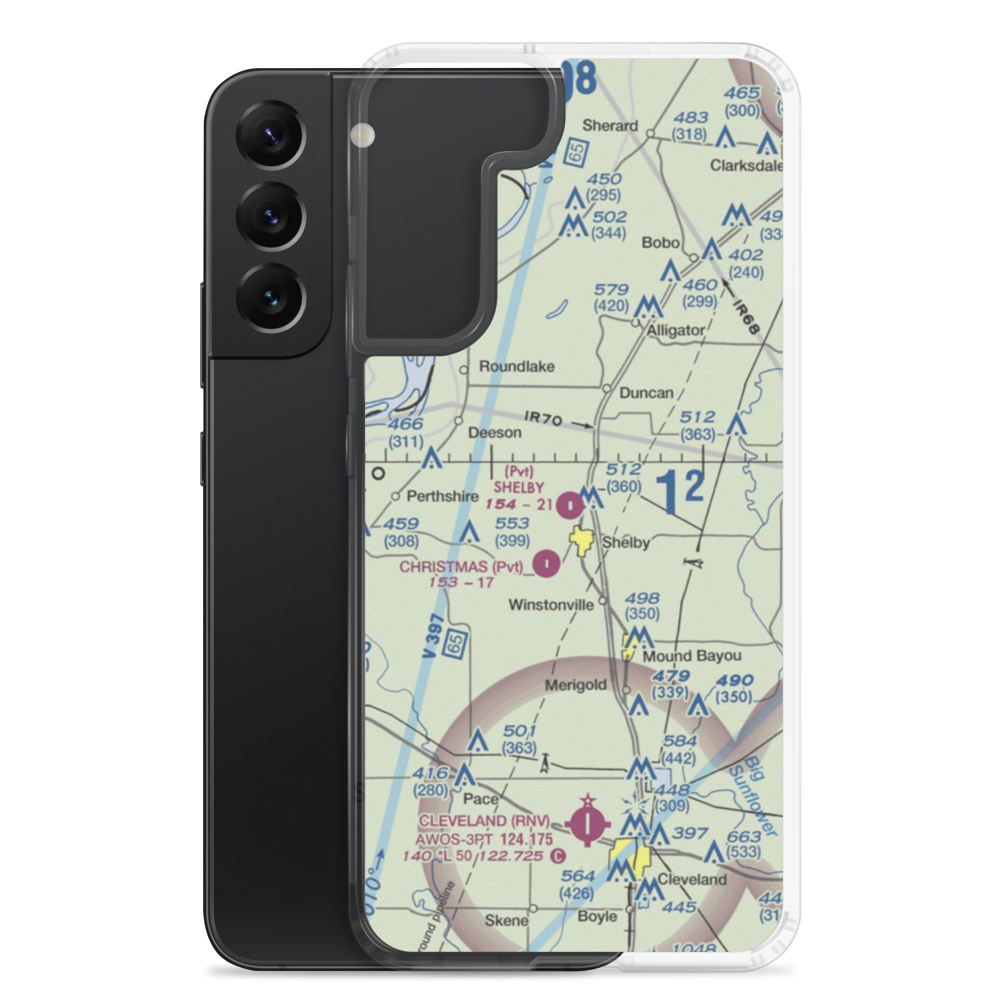 Shelby Air Service Airport (93MS) VFR Sectional Samsung Case Samsung Galaxy S22 Plus model shown
