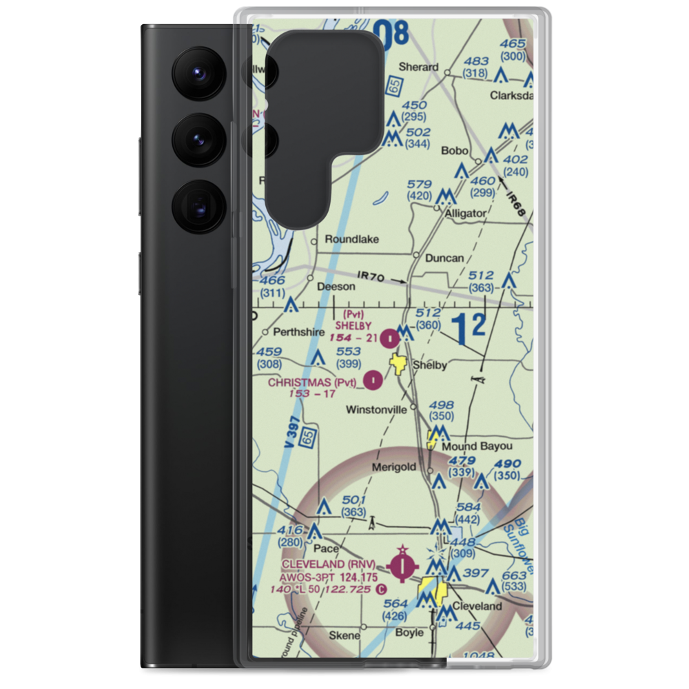 Shelby Air Service Airport (93MS) VFR Sectional Samsung Case Samsung Galaxy S22 Ultra model shown