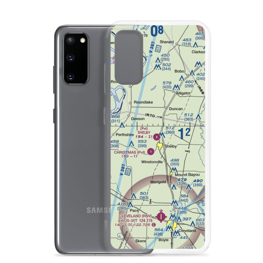 Shelby Air Service Airport (93MS) VFR Sectional Samsung Case Samsung Galaxy S20 model shown