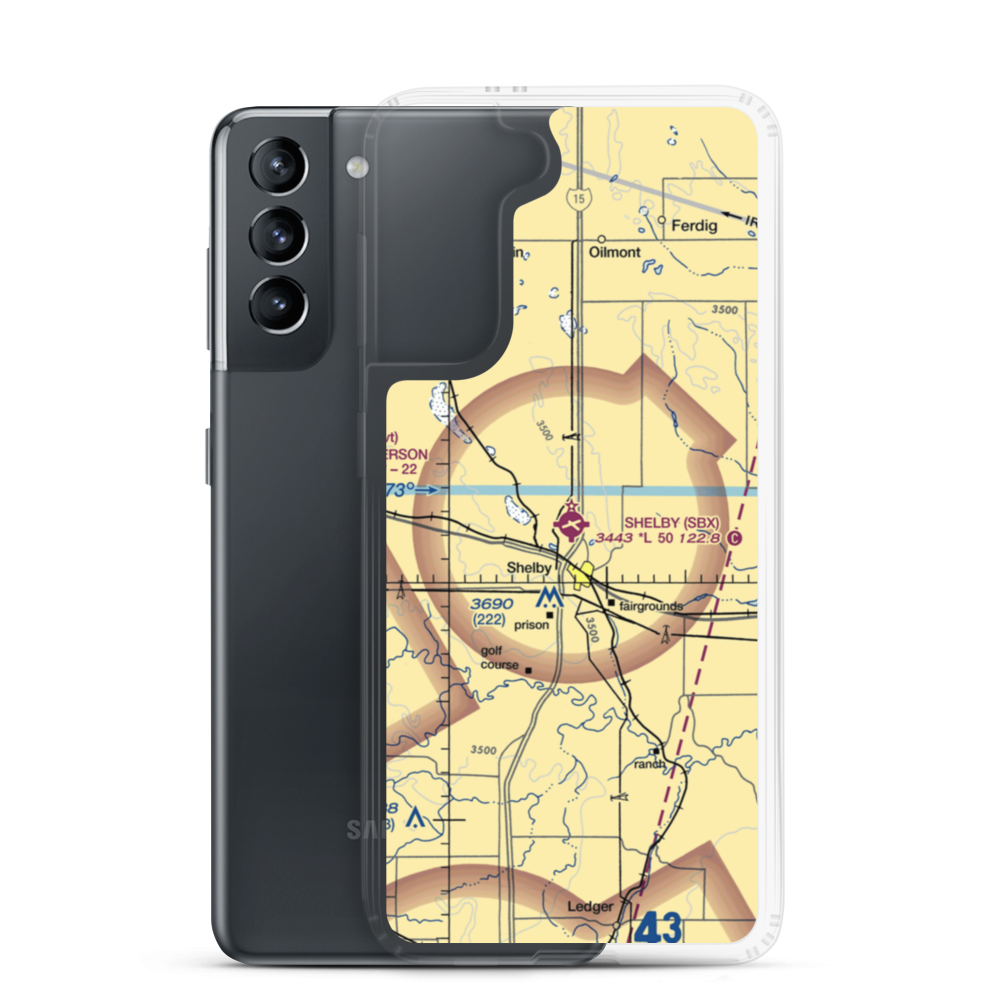 Shelby Airport (SBX) VFR Sectional Samsung Case Samsung Galaxy S21 model shown