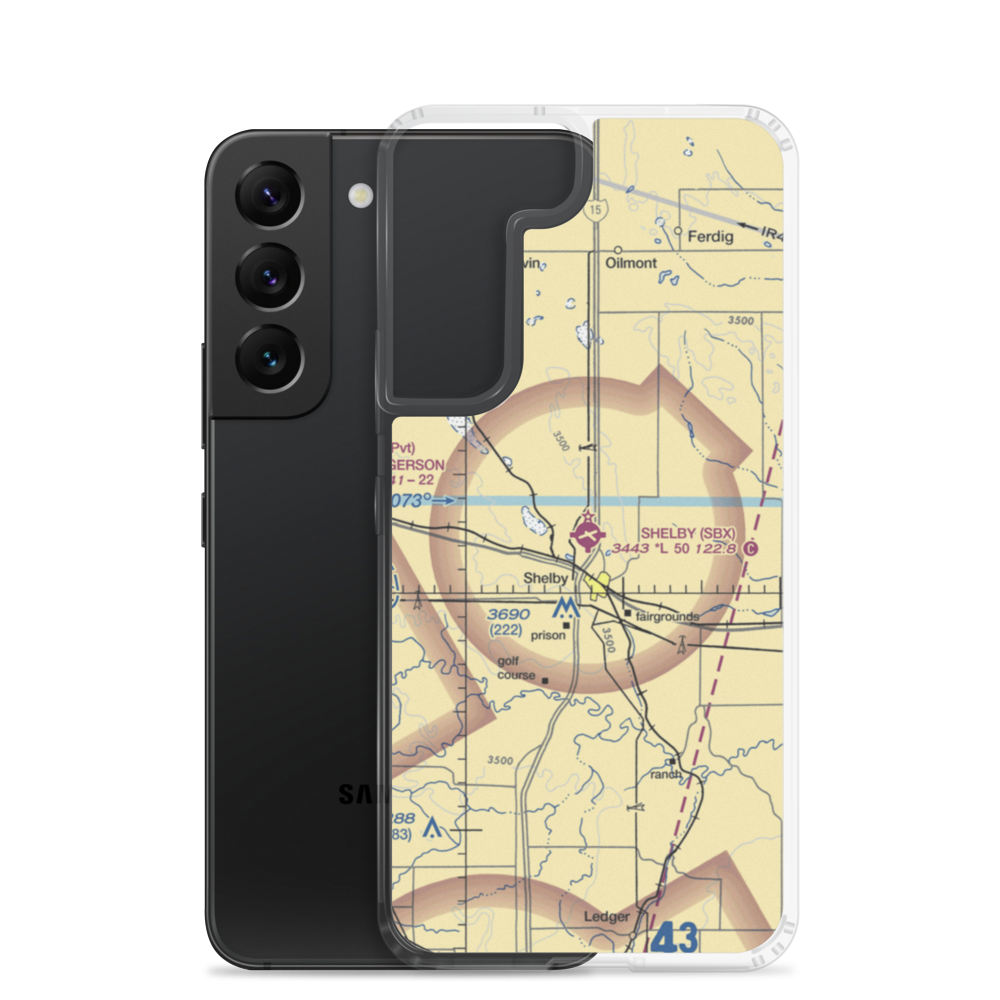 Shelby Airport (SBX) VFR Sectional Samsung Case Samsung Galaxy S22 model shown