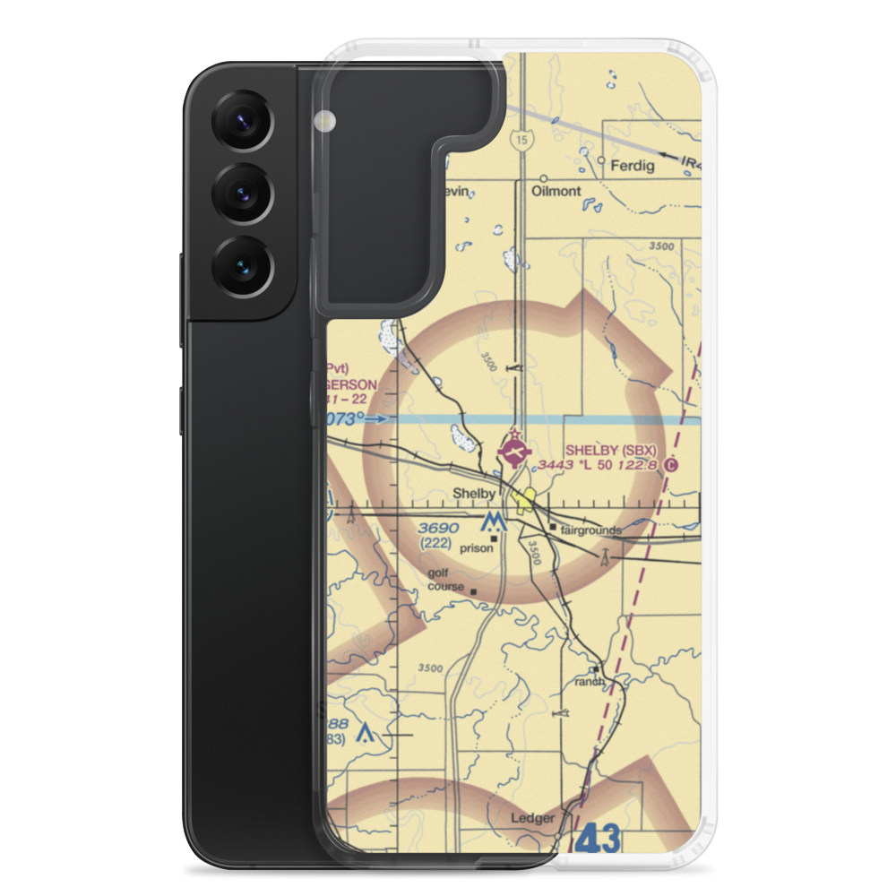 Shelby Airport (SBX) VFR Sectional Samsung Case Samsung Galaxy S22 Plus model shown