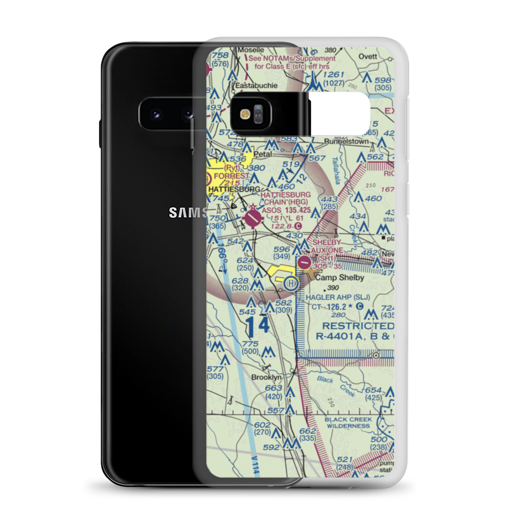 Shelby Auxiliary Field One Airport (SH1) VFR Sectional Samsung Case Samsung Galaxy S10 model shown