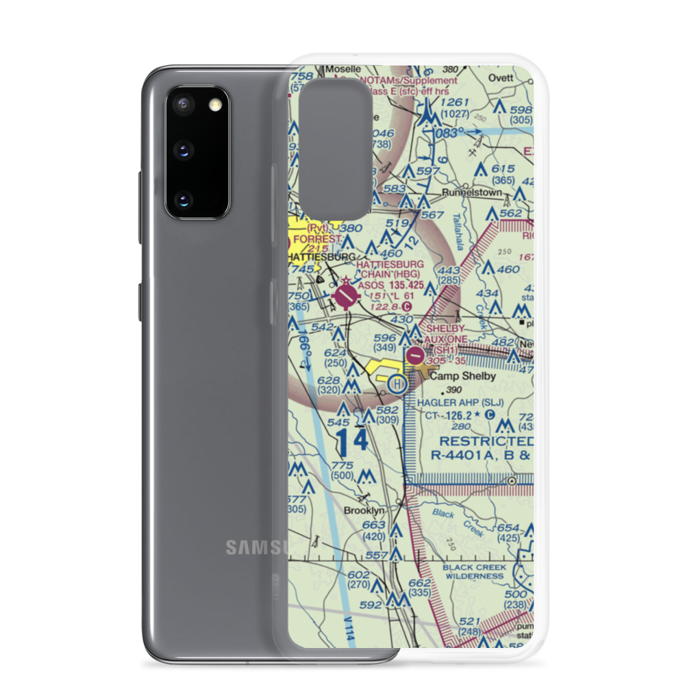 Shelby Auxiliary Field One Airport (SH1) VFR Sectional Samsung Case Samsung Galaxy S20 model shown