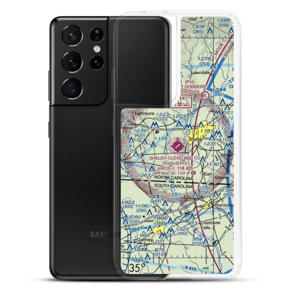 Shelby-Cleveland County Regional Airport (EHO) VFR Sectional Samsung Case Samsung Galaxy S21 Ultra model shown