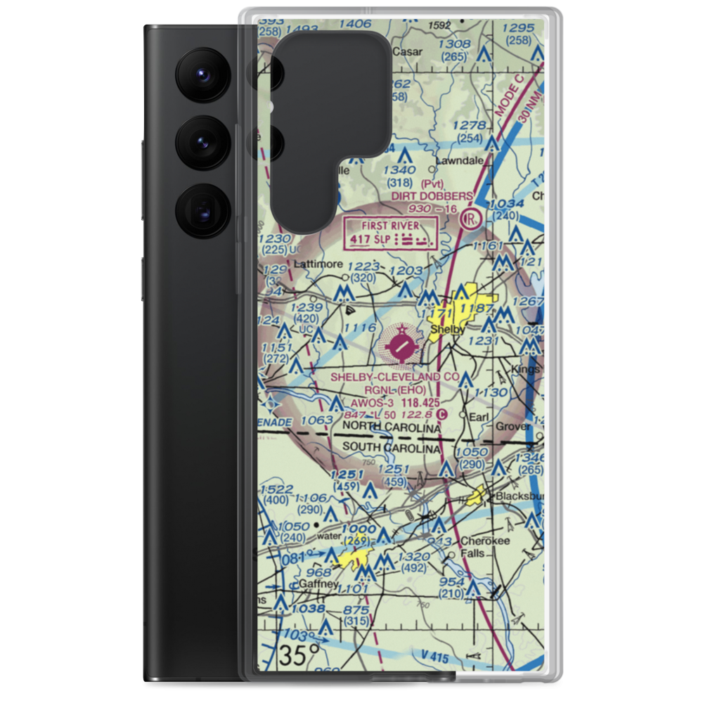 Shelby-Cleveland County Regional Airport (EHO) VFR Sectional Samsung Case Samsung Galaxy S22 Ultra model shown