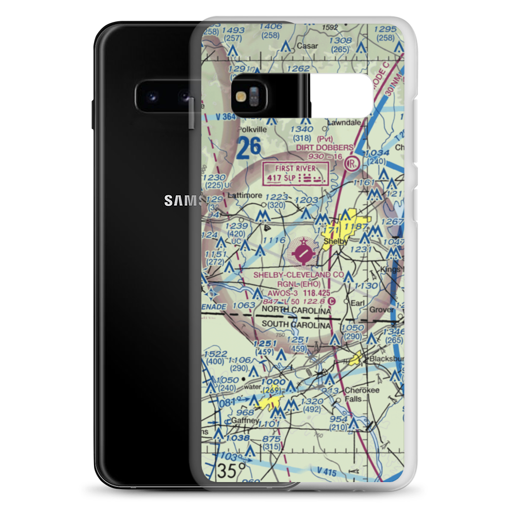 Shelby-Cleveland County Regional Airport (EHO) VFR Sectional Samsung Case Samsung Galaxy S10+ model shown