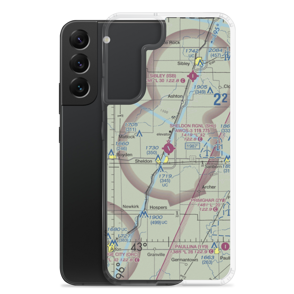 Sheldon Regional Airport (SHL) VFR Sectional Samsung Case Samsung Galaxy S22 Plus model shown