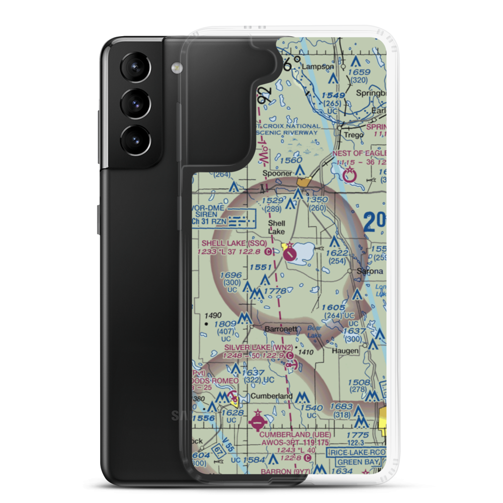 Shell Lake Municipal Airport (SSQ) VFR Sectional Samsung Case Samsung Galaxy S21 Plus model shown