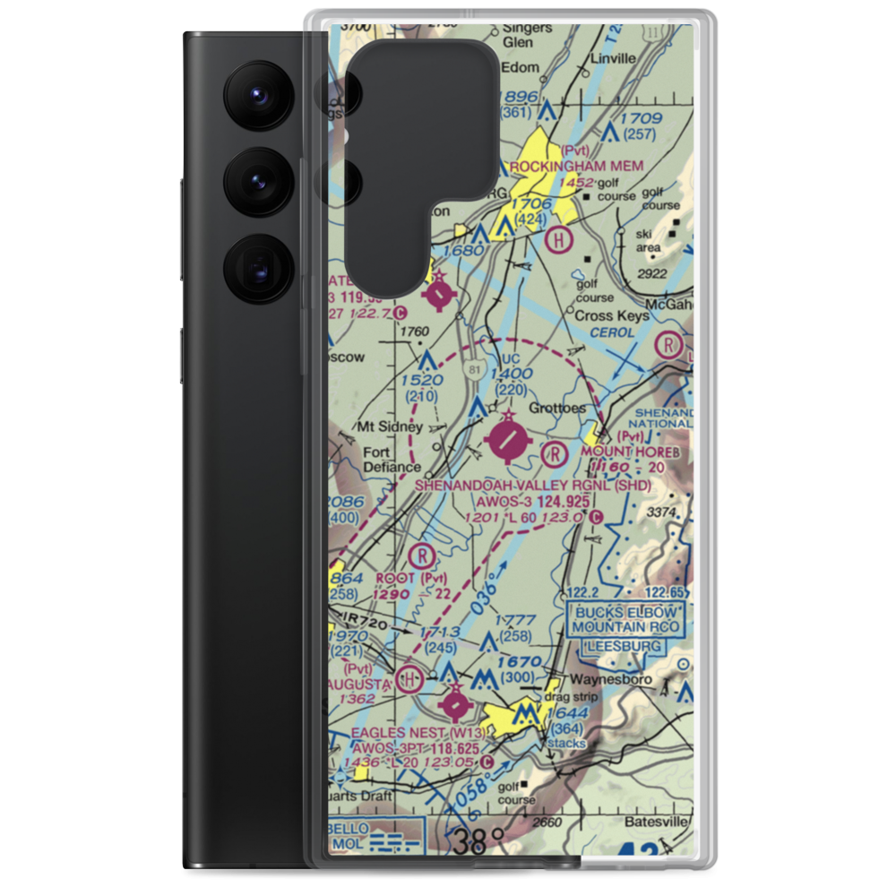 Shenandoah Valley Regional Airport (SHD) VFR Sectional Samsung Case Samsung Galaxy S22 Ultra model shown
