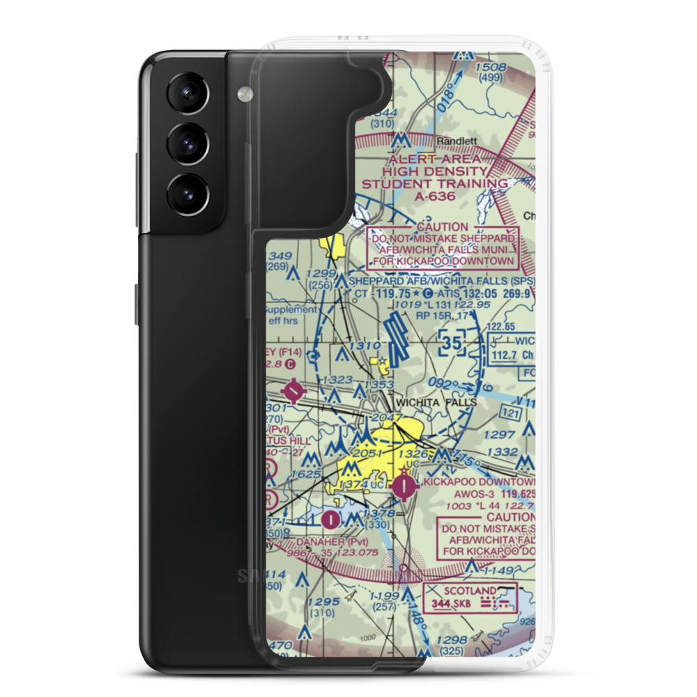 Sheppard Air Force Base-Wichita Falls Municipal Airport (SPS) VFR Sectional Samsung Case Samsung Galaxy S21 Plus model shown