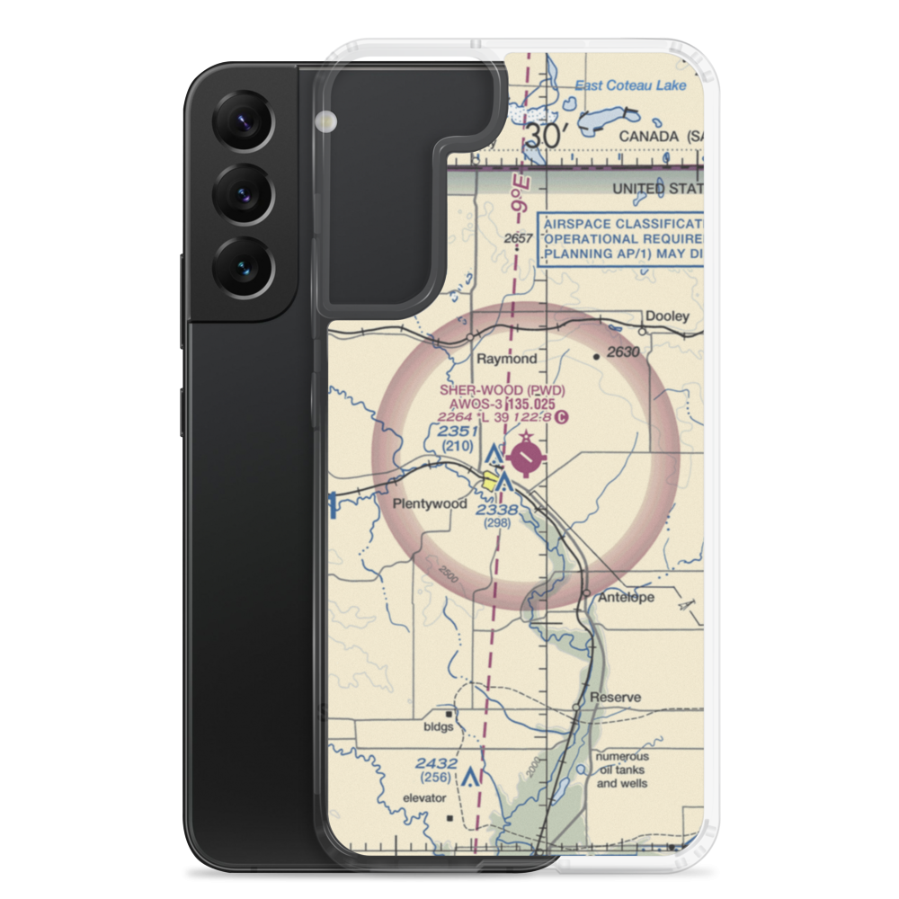 Sher-Wood Airport (PWD) VFR Sectional Samsung Case Samsung Galaxy S22 Plus model shown