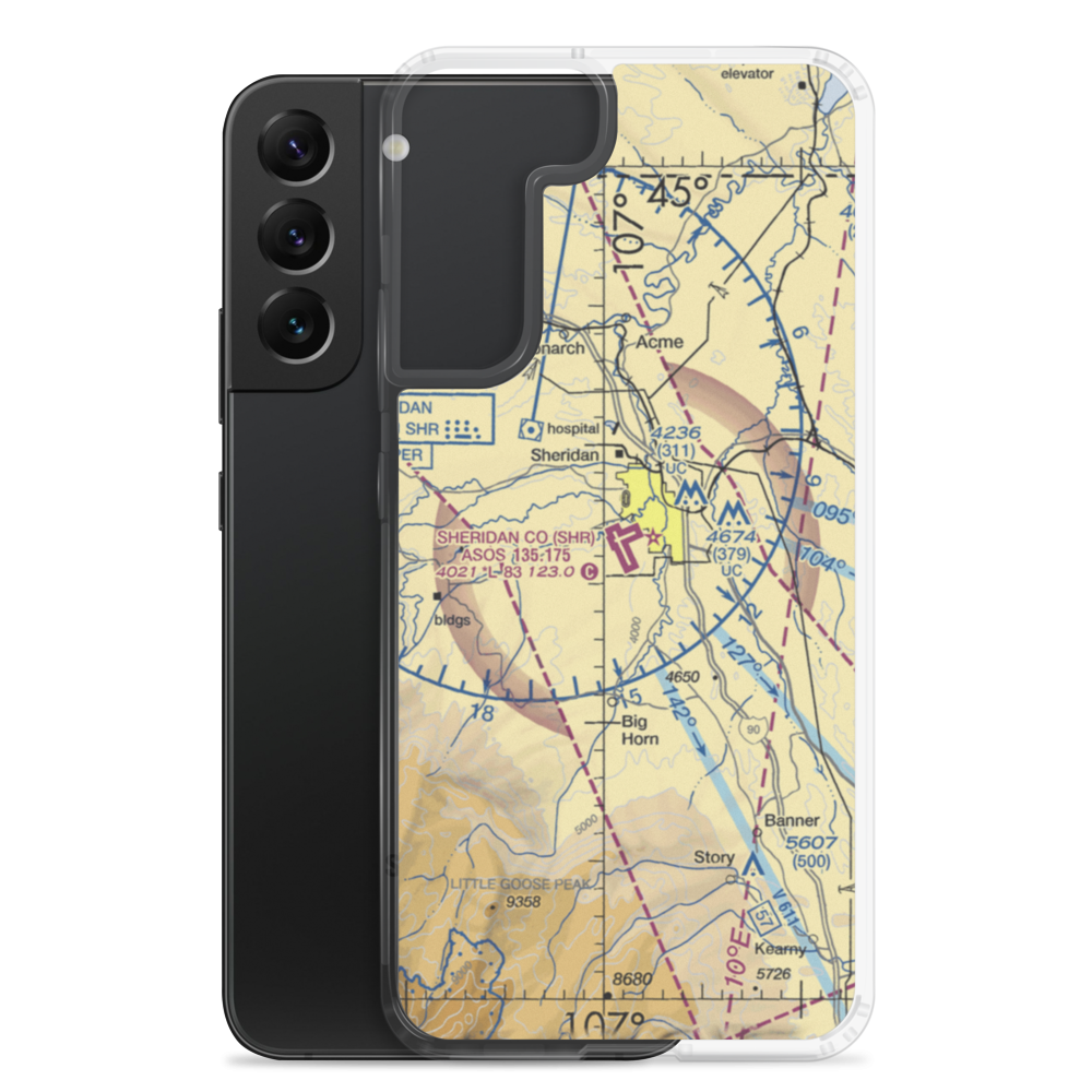 Sheridan County Airport (SHR) VFR Sectional Samsung Case Samsung Galaxy S22 Plus model shown