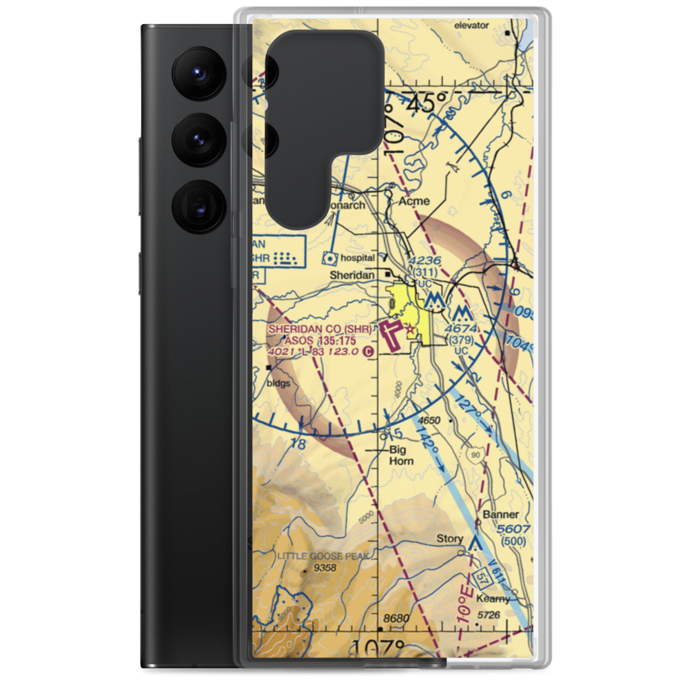 Sheridan County Airport (SHR) VFR Sectional Samsung Case Samsung Galaxy S22 Ultra model shown