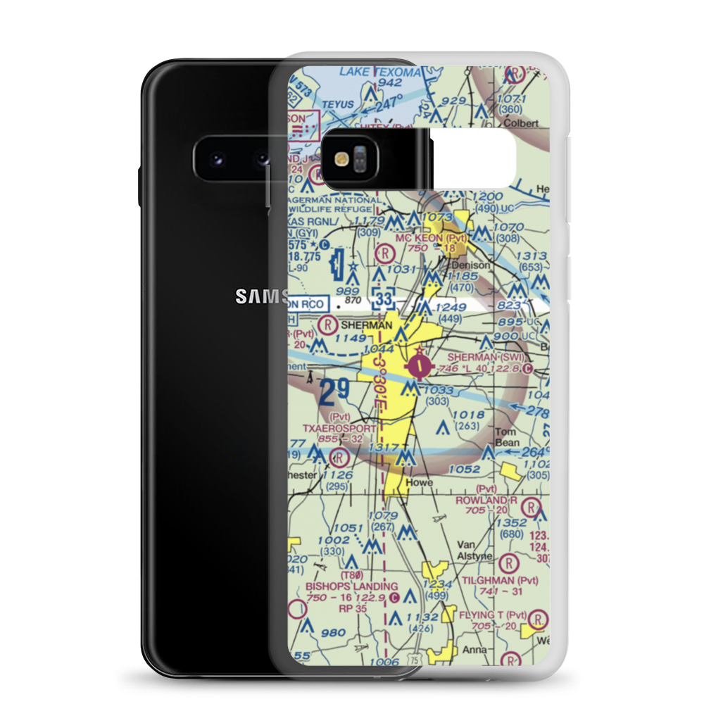 Sherman Municipal Airport (SWI) VFR Sectional Samsung Case Samsung Galaxy S10 model shown