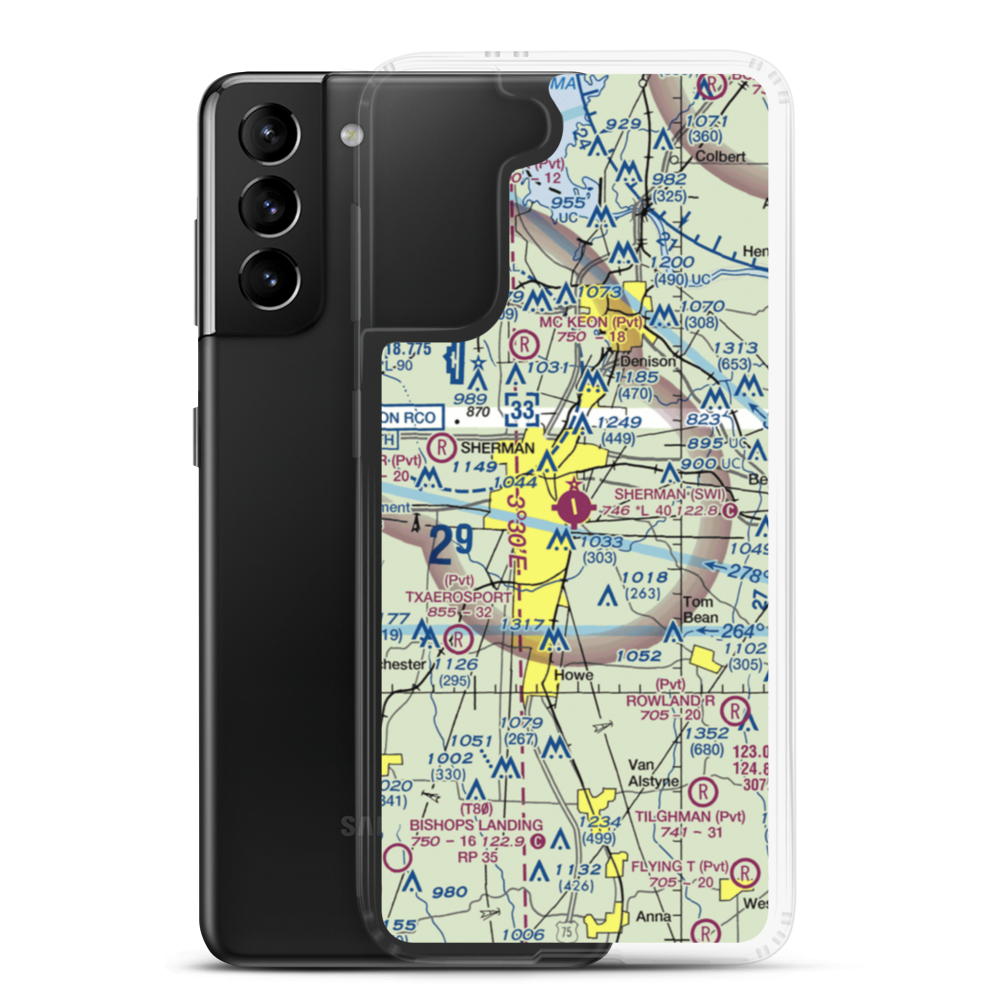Sherman Municipal Airport (SWI) VFR Sectional Samsung Case Samsung Galaxy S21 Plus model shown