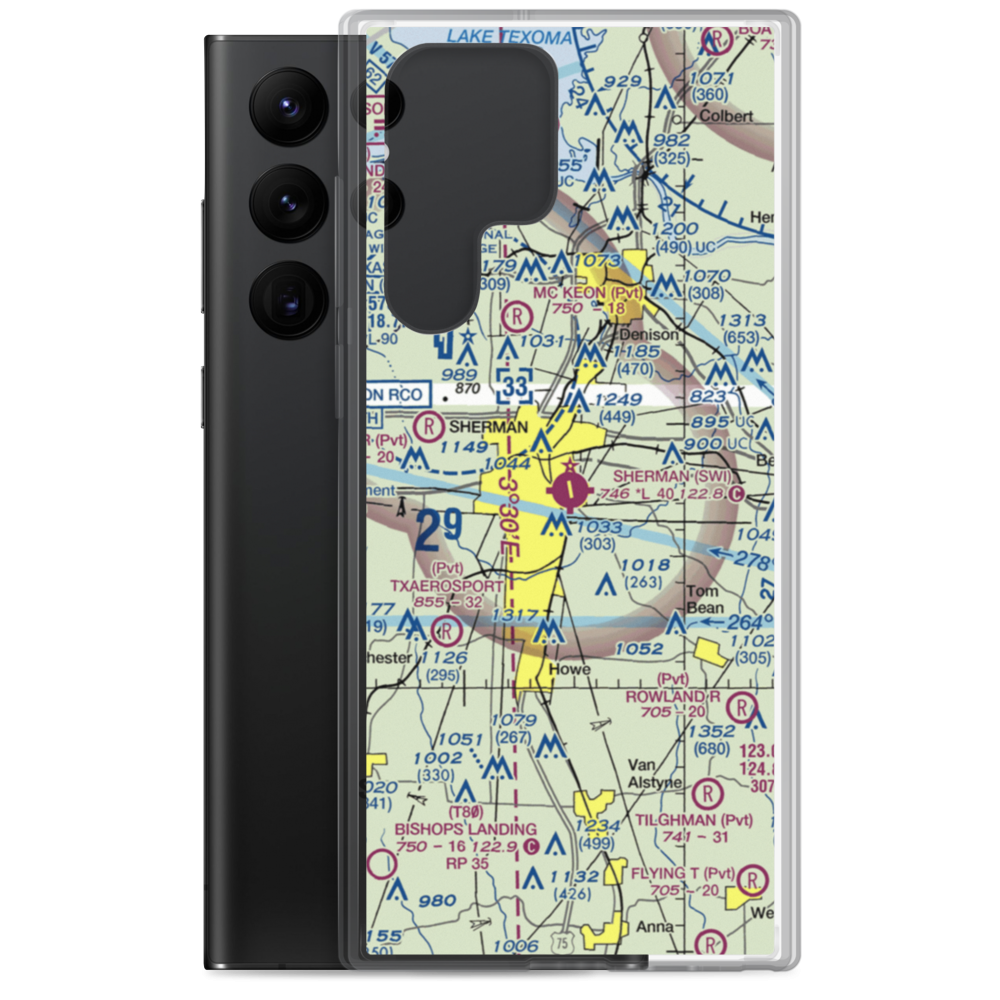 Sherman Municipal Airport (SWI) VFR Sectional Samsung Case Samsung Galaxy S22 Ultra model shown