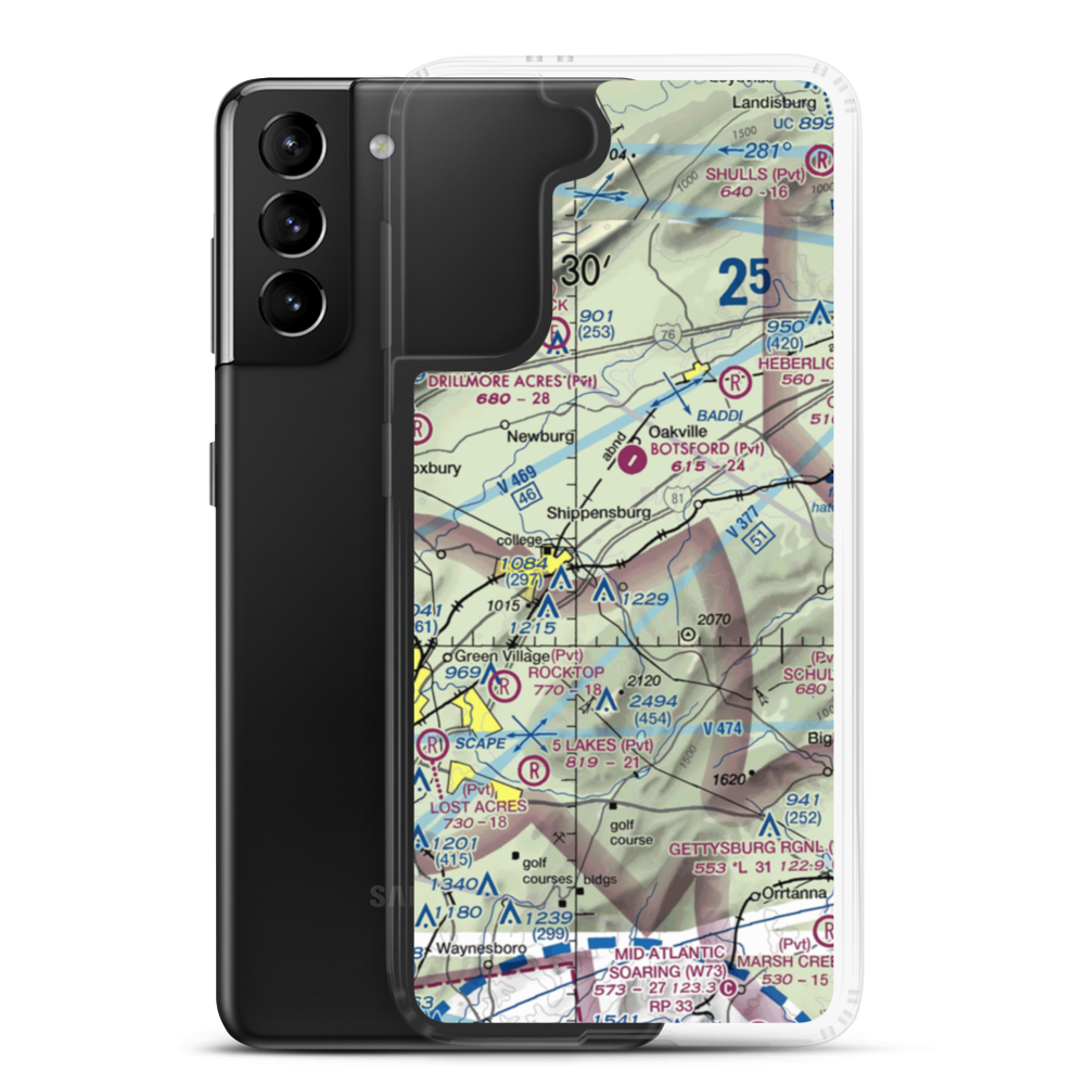 Shippensburg Airport (N42) VFR Sectional Samsung Case Samsung Galaxy S21 Plus model shown