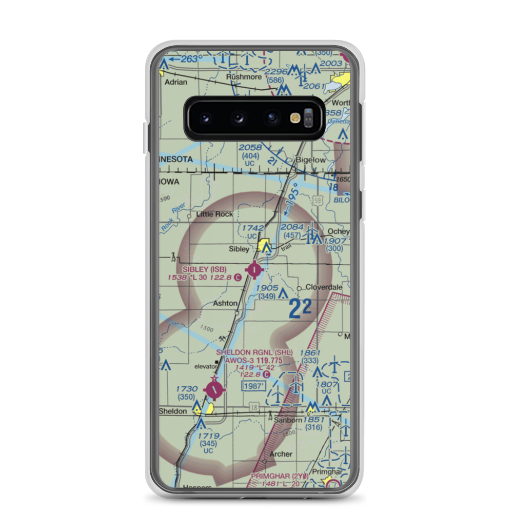 Sibley Municipal Airport (ISB) VFR Sectional Samsung Case Samsung Galaxy S10 model shown
