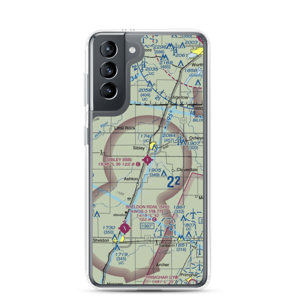 Sibley Municipal Airport (ISB) VFR Sectional Samsung Case Samsung Galaxy S21 model shown