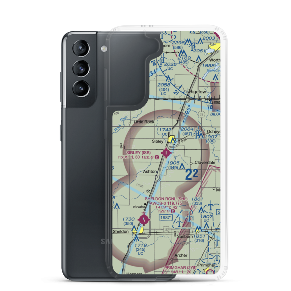 Sibley Municipal Airport (ISB) VFR Sectional Samsung Case Samsung Galaxy S21 model shown