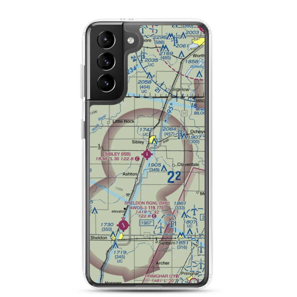 Sibley Municipal Airport (ISB) VFR Sectional Samsung Case Samsung Galaxy S21 Plus model shown