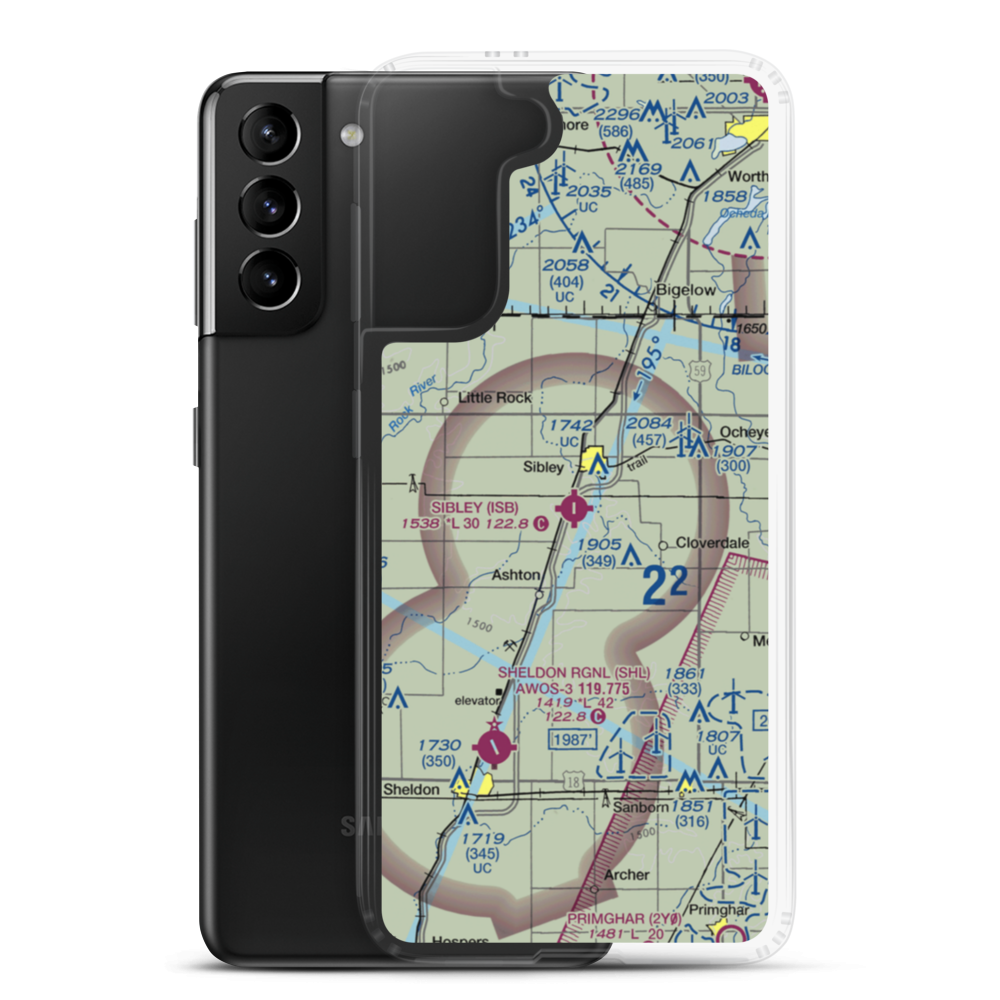 Sibley Municipal Airport (ISB) VFR Sectional Samsung Case Samsung Galaxy S21 Plus model shown
