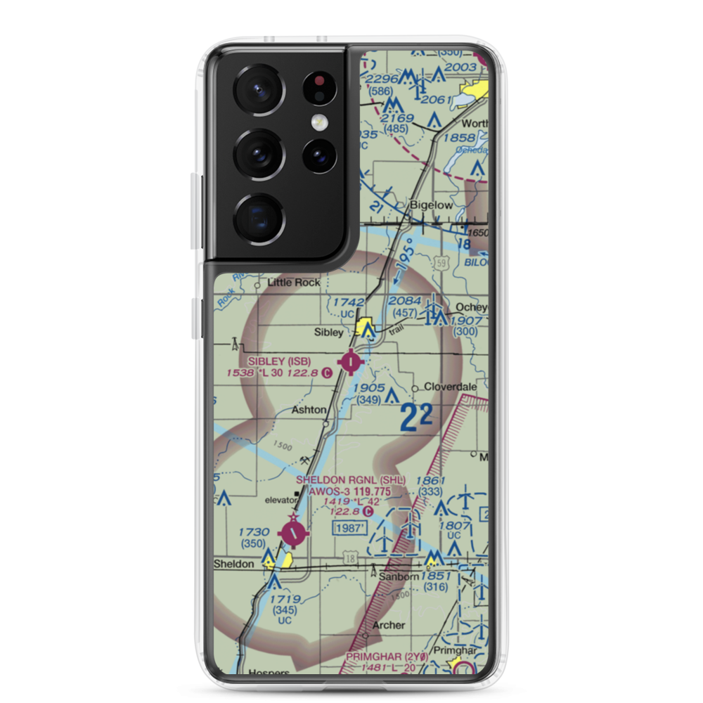 Sibley Municipal Airport (ISB) VFR Sectional Samsung Case Samsung Galaxy S21 Ultra model shown