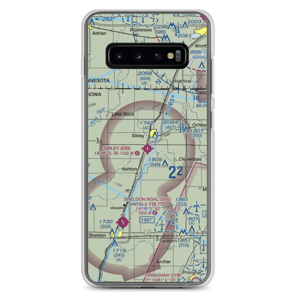 Sibley Municipal Airport (ISB) VFR Sectional Samsung Case Samsung Galaxy S10+ model shown