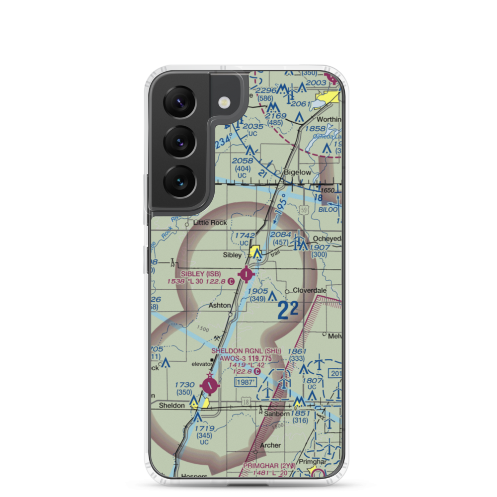 Sibley Municipal Airport (ISB) VFR Sectional Samsung Case Samsung Galaxy S22 model shown
