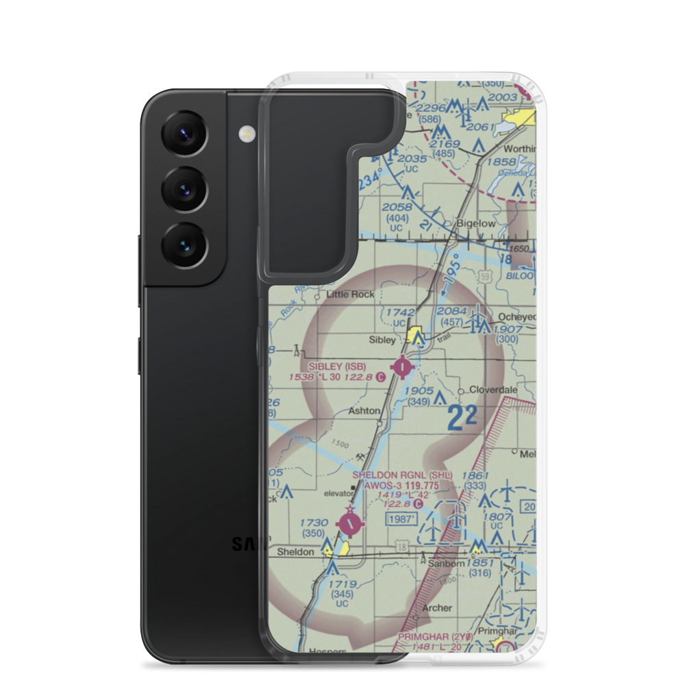 Sibley Municipal Airport (ISB) VFR Sectional Samsung Case Samsung Galaxy S22 model shown