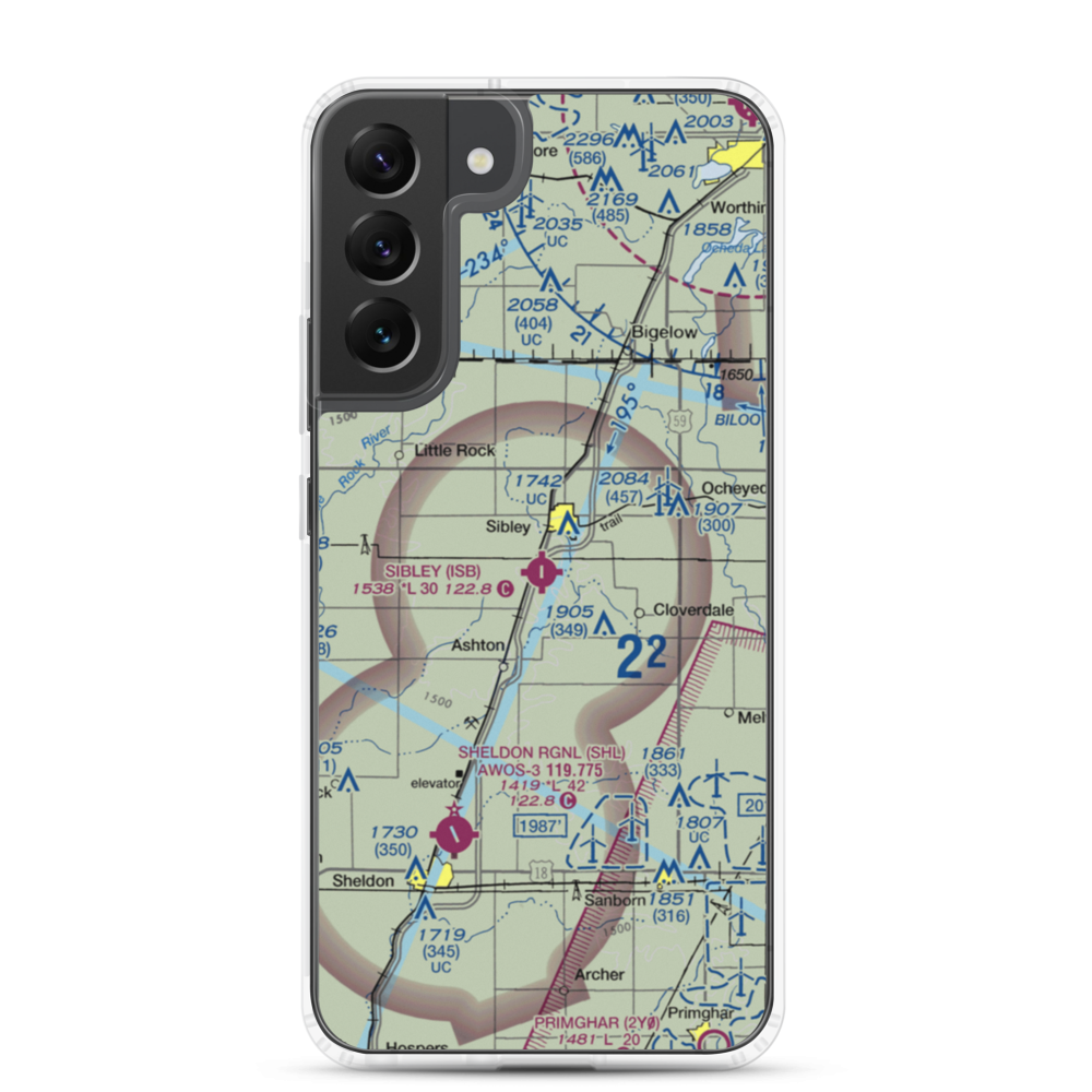 Sibley Municipal Airport (ISB) VFR Sectional Samsung Case Samsung Galaxy S22 Plus model shown