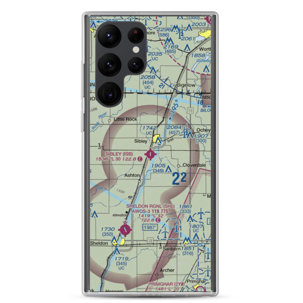 Sibley Municipal Airport (ISB) VFR Sectional Samsung Case Samsung Galaxy S22 Ultra model shown