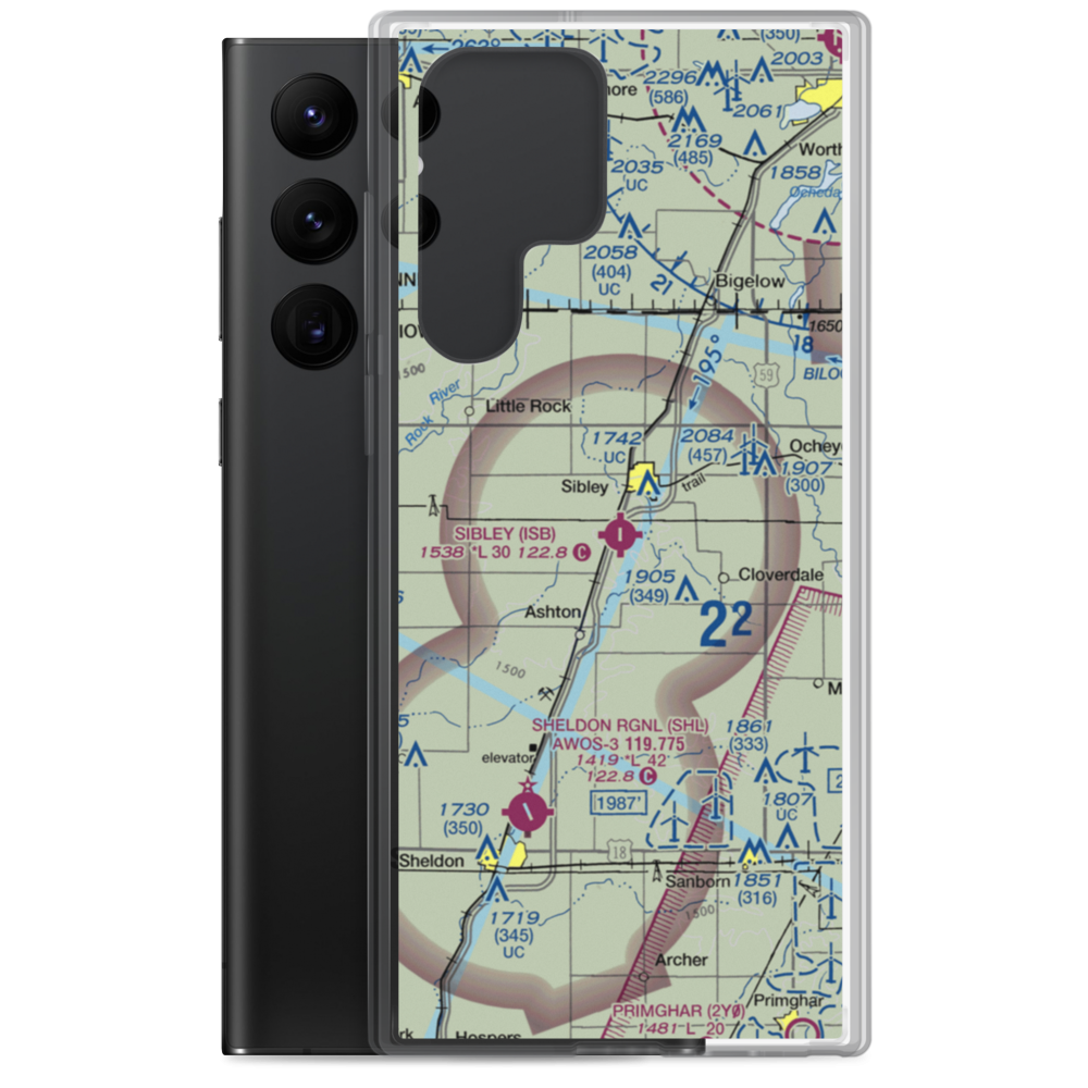 Sibley Municipal Airport (ISB) VFR Sectional Samsung Case Samsung Galaxy S22 Ultra model shown
