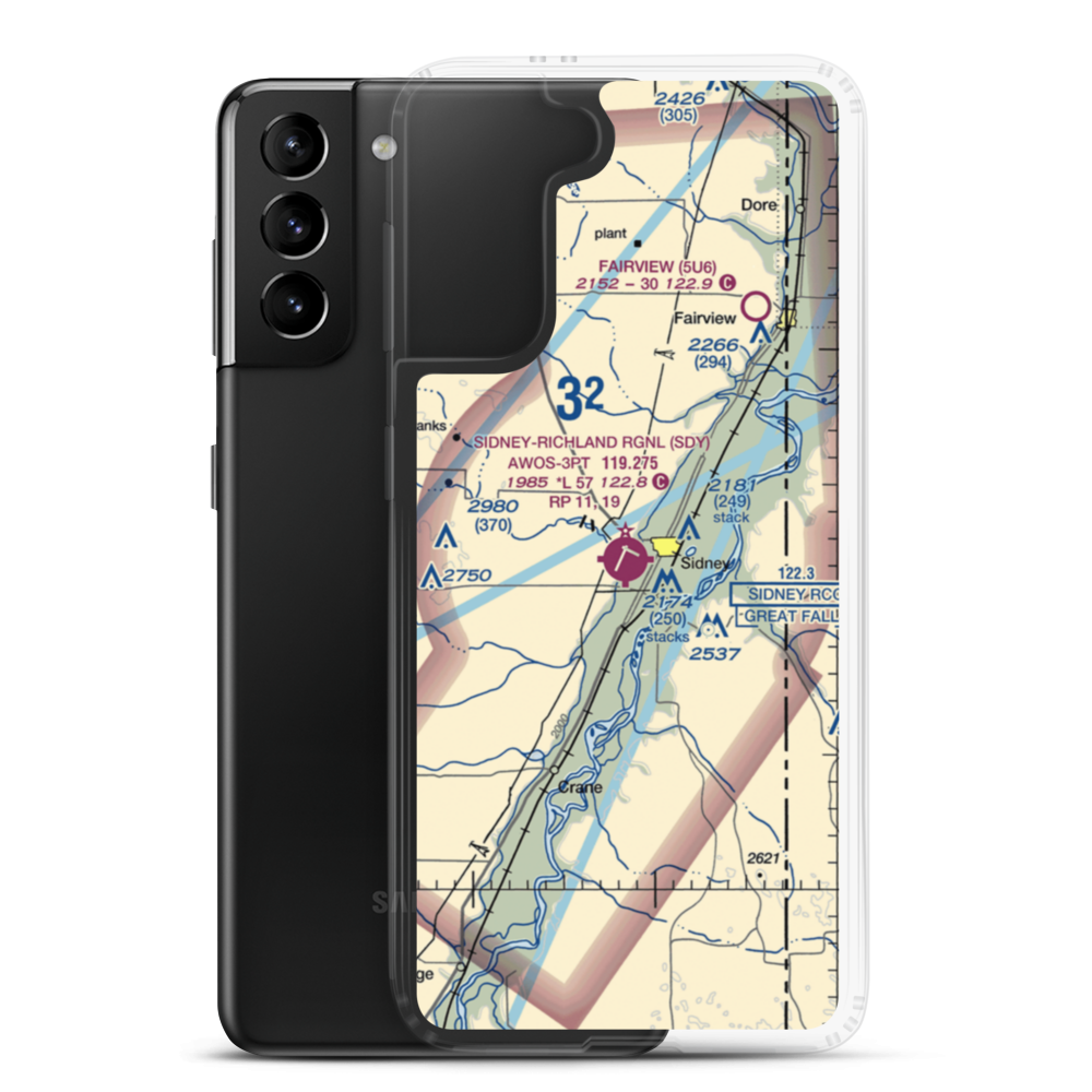 Sidney - Richland Regional Airport (SDY) VFR Sectional Samsung Case Samsung Galaxy S21 Plus model shown