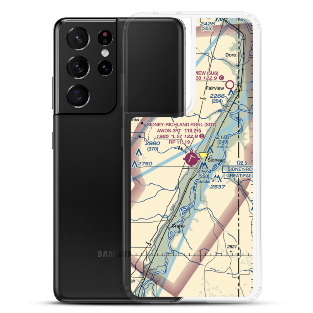 Sidney - Richland Regional Airport (SDY) VFR Sectional Samsung Case Samsung Galaxy S21 Ultra model shown